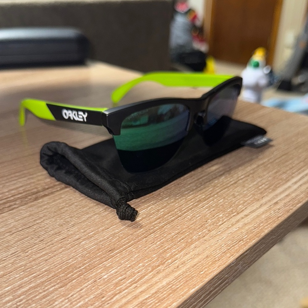 Oakley Frogskin Sunglasses with Black Frames and Neon Green Arms